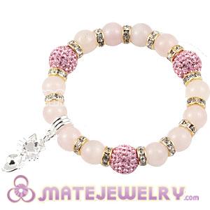 Pink Agate Beaded Basketball Wives Bracelets With Czech Crystal Beads 