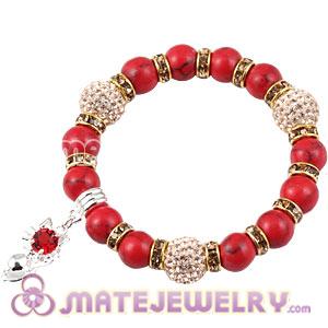 Red Coral Beaded Basketball Wives Bracelets With Czech Crystal Beads 