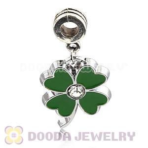 Platinum Plated Alloy Enamel Four-Leaf Clover European Charms With Stone 
