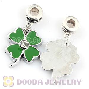 Platinum Plated Alloy Enamel Four-Leaf Clover European Charms With Stone 