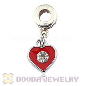 Platinum Plated Alloy Enamel Heart European Charms With Stone 