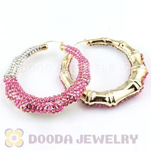 Cheap 80mm Basketball Wives Bamboo Crystal Hoop Earrings Wholesale