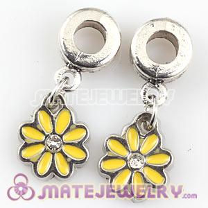Platinum Plated Alloy Enamel European Daisy Charms With Stone  