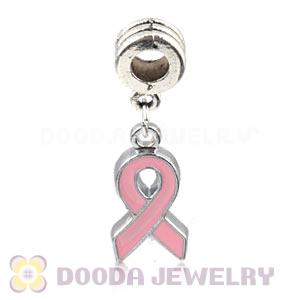 Platinum Plated Alloy Enamel European Pink Cancer Ribbon Charms Wholesale 