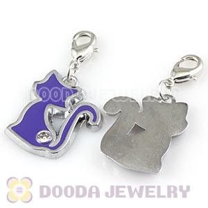 Platinum Plated Alloy European Jewelry Cat Charms With Stone 