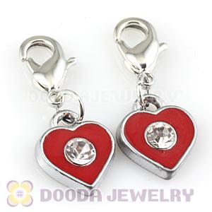 Platinum Plated Alloy European Heart Jewelry Charms With Stone 