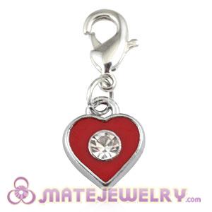 Platinum Plated Alloy European Enamel Heart Jewelry Charms With Stone 