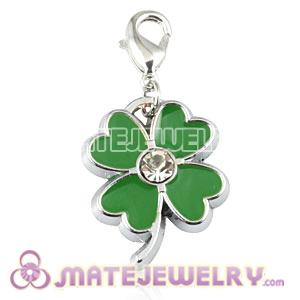 Platinum Plated Alloy European Enamel Four-Leaf Clover Jewelry Charms With Stone 