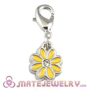 Platinum Plated Alloy European Enamel Jewelry Daisy Charms With Stone 