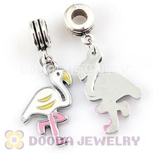 Platinum Plated Alloy Enamel European Flamingo Charms Wholesale 