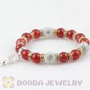 Red Agate Beaded Basketball Wives Bracelets With Czech Crystal Beads