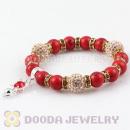 Red Coral Beaded Basketball Wives Bracelets With Czech Crystal Beads