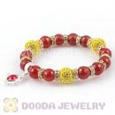 Faceted Red Agate Beaded Basketball Wives Bracelets With Czech Crystal Beads