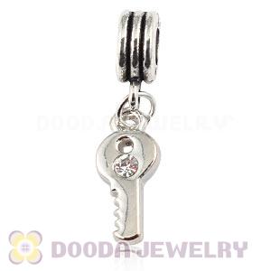 Platinum Plated Alloy European Key Charms With Stone 