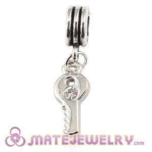 Platinum Plated Alloy European Key Charms With Stone 