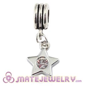 Platinum Plated Alloy European Star Charms With Stone 