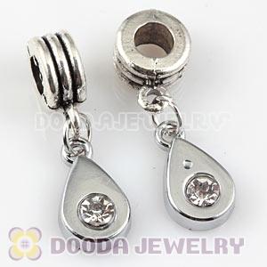 Platinum Plated Alloy European Tear Drop Charms With Stone 