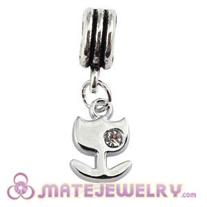 Platinum Plated Alloy European Charms With Stone 