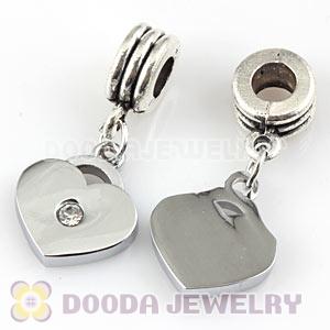 Platinum Plated Alloy European Heart Charms With Stone 
