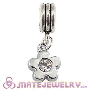 Platinum Plated Alloy European Flower Charms With Stone 