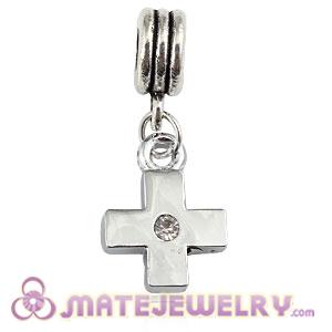 Platinum Plated Alloy European Cross Charms With Stone 