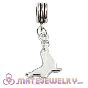 Platinum Plated Alloy European Sea Lion Charms With Stone 
