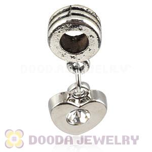 Platinum Plated Alloy European Heart Charms With Stone 