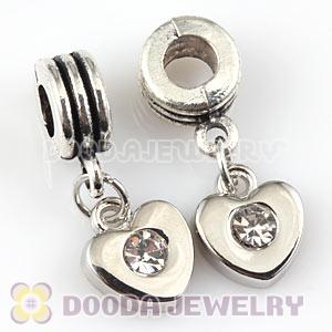 Platinum Plated Alloy European Heart Charms With Stone 