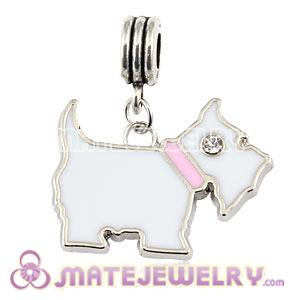 Platinum Plated Alloy European Enamel Dog Charms With Stone 