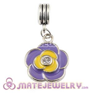 Platinum Plated Alloy European Enamel Flower Charms With Stone 