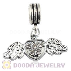 Platinum Plated Alloy European Flying Heart Charms With Stone 