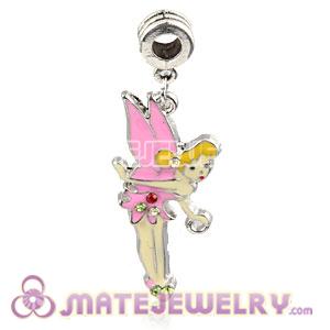 Platinum Plated Alloy European Enamel Fairy Charms With Stone 