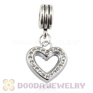 Platinum Plated Alloy European Heart Charms With Stone 