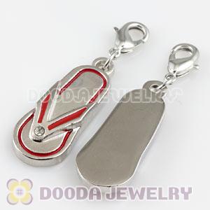 Platinum Plated Alloy European Jewelry Flip Flop Charms With Stone 