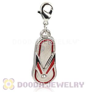Platinum Plated Alloy European Jewelry Flip Flop Charms With Stone 