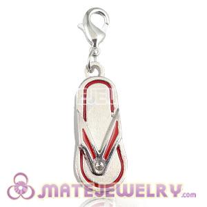 Platinum Plated Alloy European Enamel Jewelry Flip Flop Charms With Stone 
