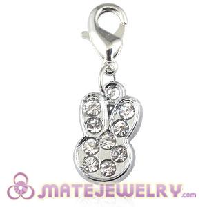 Platinum Plated Alloy European Jewelry Rabbit Charms With Stone 