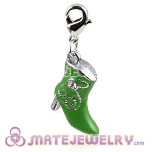 Platinum Plated Alloy Enamel European Jewelry High Heel Boot Charms With Stone 