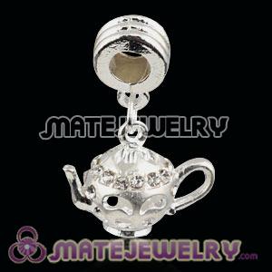 Wholesale Silver Plated Alloy European Teapot Charms With Stone 
