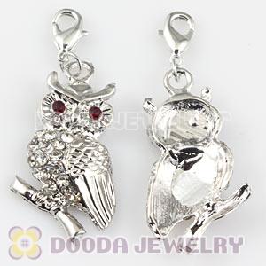 Platinum Plated Alloy European Jewelry Owl Charms With Stone 