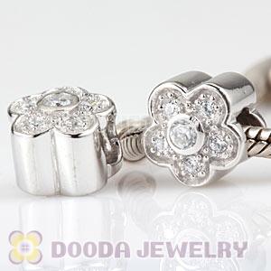 925 Sterling Silver European Flower Charms Beads With CZ Stone