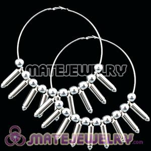 Wholesale 90mm Silver Basketball Wives Hoop Earrings With Bullet Beads 