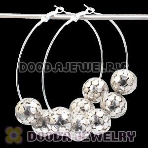 70mm Silver Basketball Wives Hoop Earrings With Alloy Ball Beads 