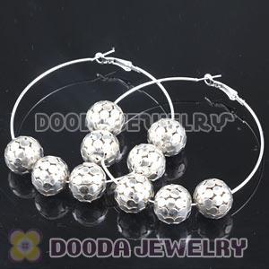 70mm Silver Basketball Wives Hoop Earrings With Alloy Ball Beads 