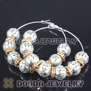 70mm Silver Basketball Wives Hoop Earrings With Alloy Ball Beads 