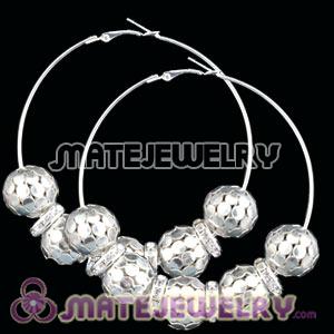 70mm Silver Basketball Wives Hoop Earrings With Alloy Ball Beads 