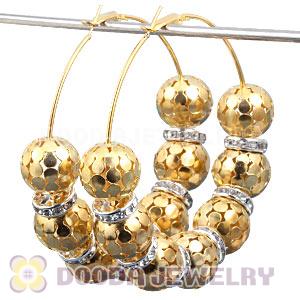 70mm Gold Basketball Wives Hoop Earrings With Alloy Ball Beads 