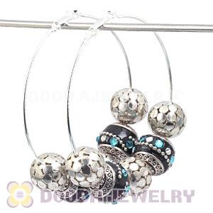 70mm Silver Basketball Wives Hoop Earrings With Alloy Ball Beads 
