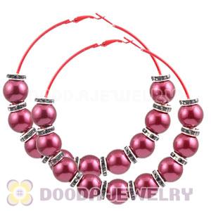 80mm Red Basketball Wives Hoop Earrings With ABS Pearl Beads 