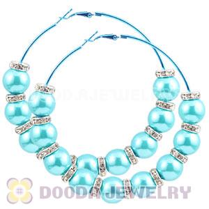 80mm Cyan Basketball Wives Hoop Earrings With ABS Pearl Beads 